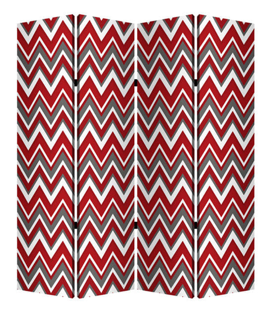 84" X 84" Red And Gray Wood Canvas Screen