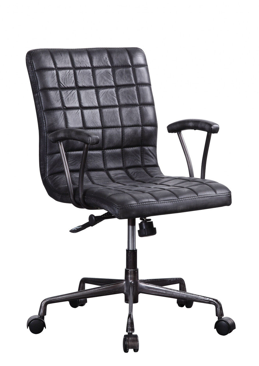 24" X 25" X 36" Vintage Black Top Grain Leather Aluminum Metal Upholstered (Seat) Casters Engineere