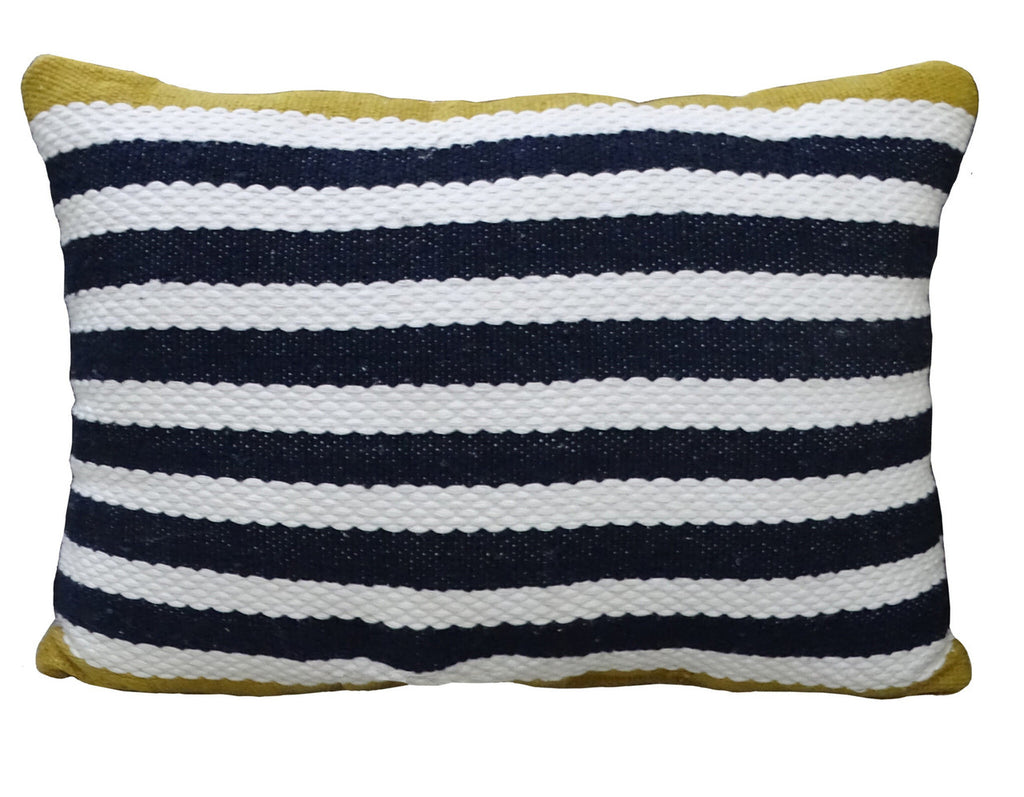 14" X 20" Black And Yellow Zippered Striped Indoor Outdoor Throw Pillow
