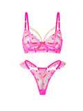 Pink Heart-Embellished Sheer Lingerie Set
