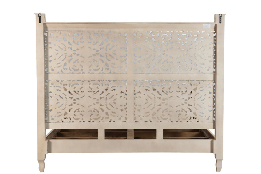 Carved Solid Wood King Gray Bed