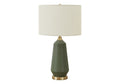 26" Green Ceramic Geometric Table Lamp With Ivory Drum Shade