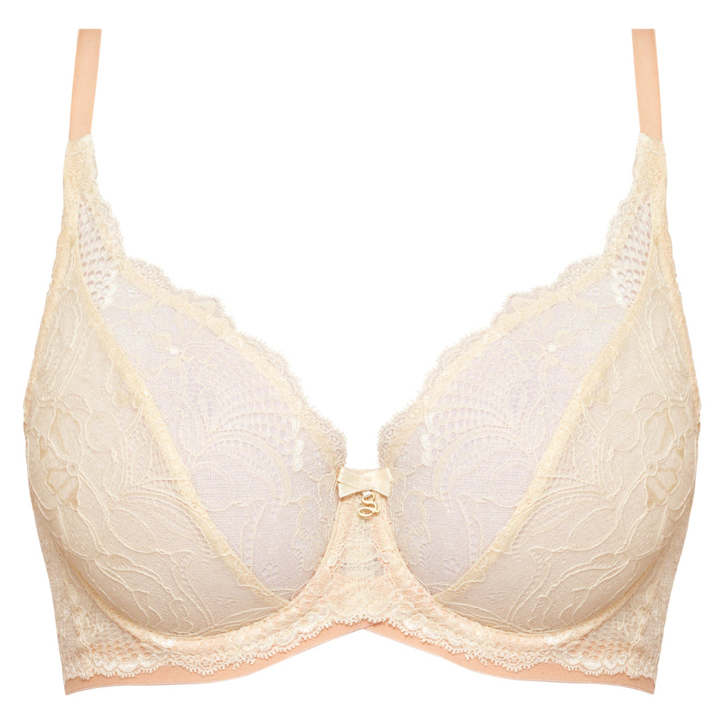 Samanta Anabelle Biscuit Sheer Lace Plunge Underwire Bra
