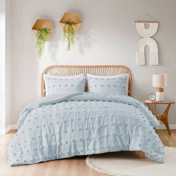 Twin/Twin XL 2-Piece Blue Pompom Microfiber Hypoallergenic Comforter Set