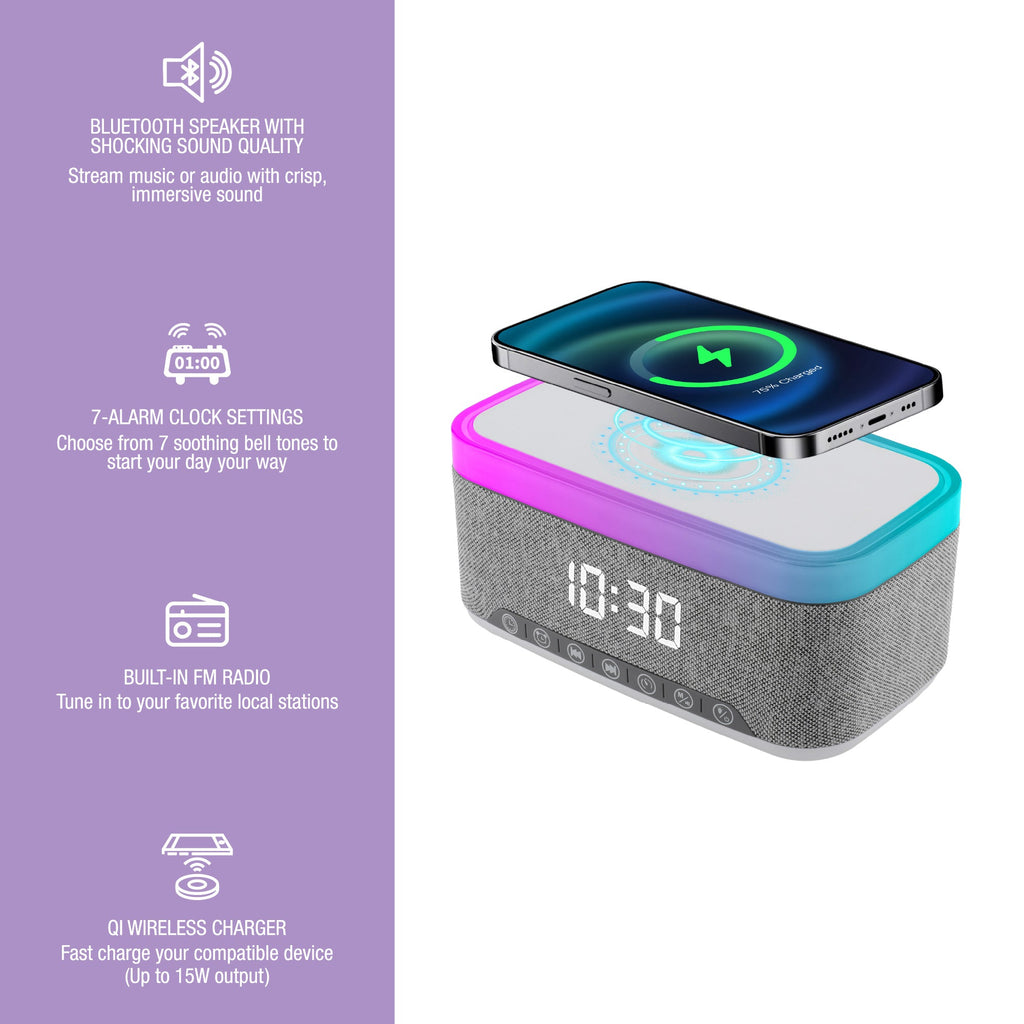 Desk-to-Bedside Power & Comfort Bundle – Sip & Charge 2-in-1 Mug Warmer + 5-in-1 Wireless Charging Alarm Clock Speaker