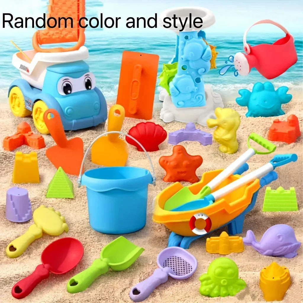 Kids Beach Toys Set with Shovel, Bucket, Dinosaur Molds (100 pcs)