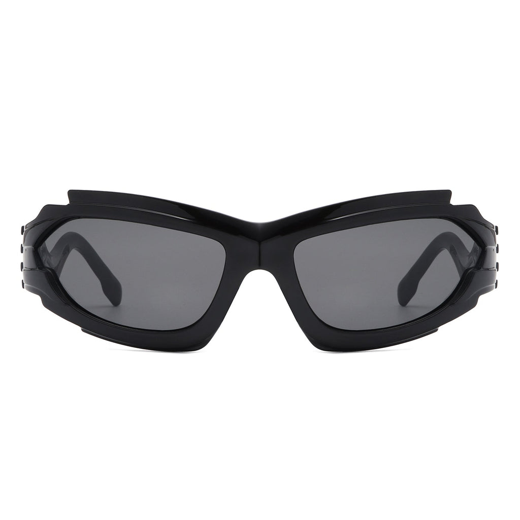 Fliyque - Geometric Rectangle Futuristic Wrap Around Sunglasses