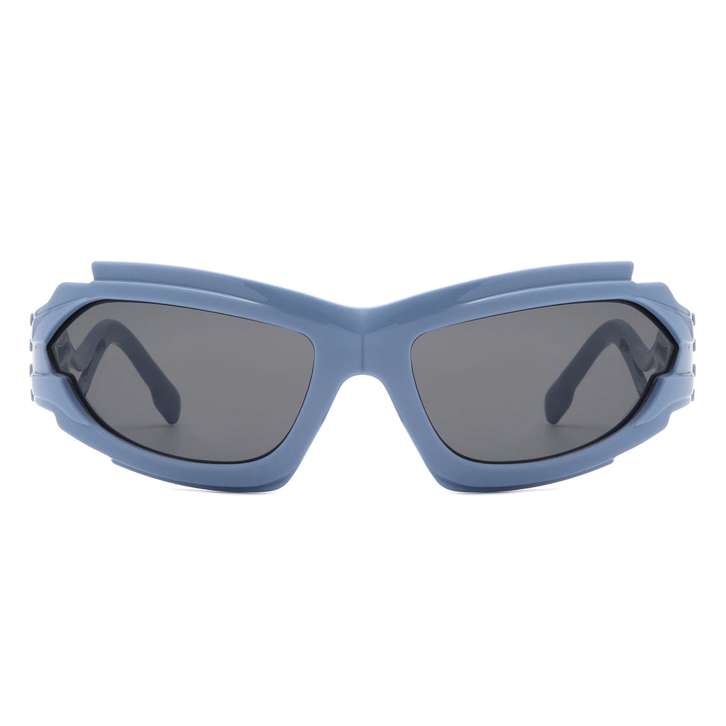 Fliyque - Geometric Rectangle Futuristic Wrap Around Sunglasses