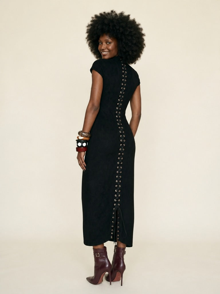 Audacious Lace-Up Split Maxi Dress