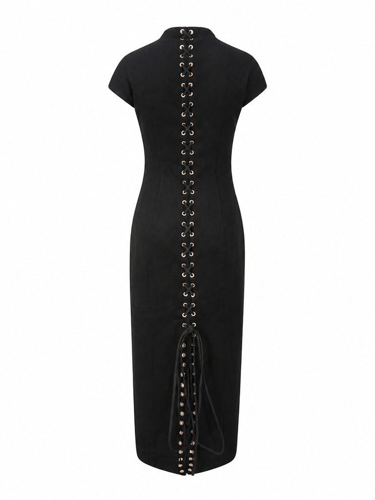 Audacious Lace-Up Split Maxi Dress