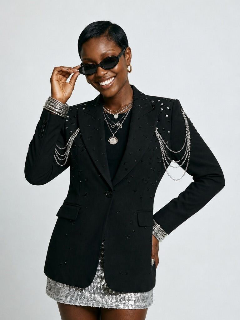 Fierce Rhinestone Chain Blazer