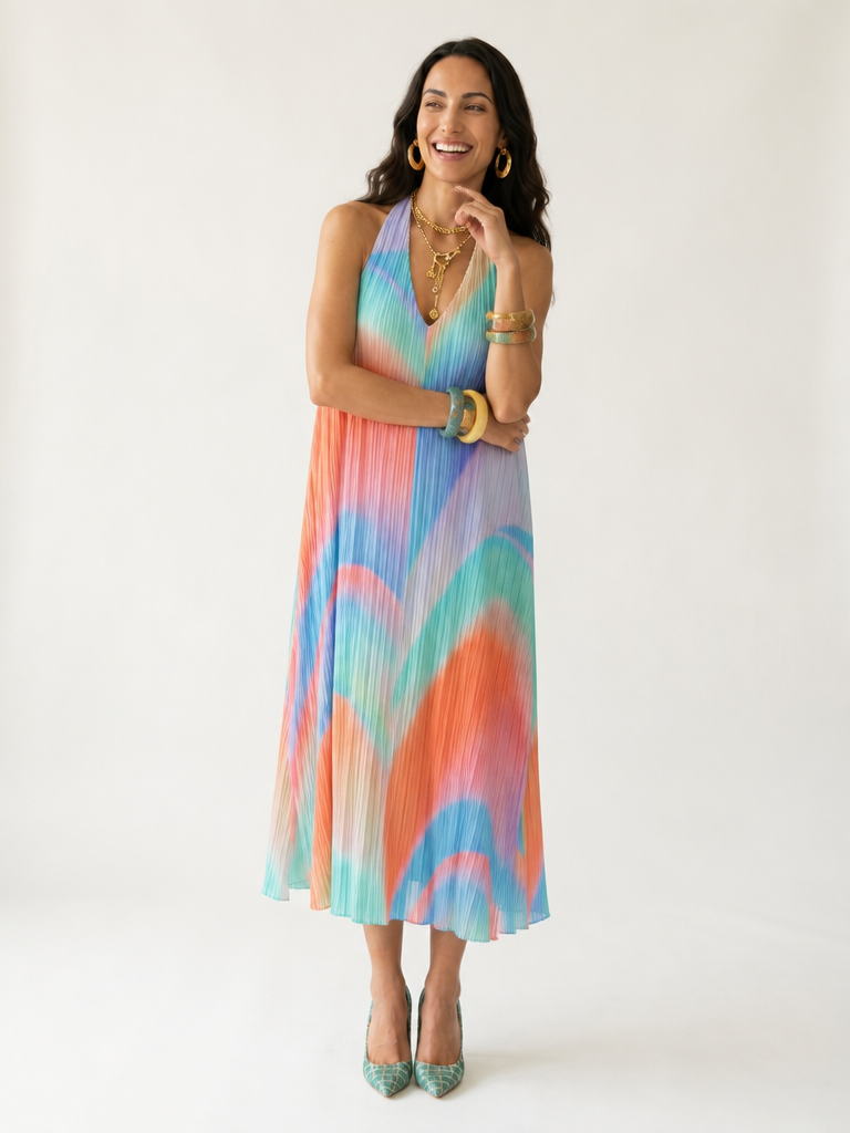 Limitless Pleated Halter Maxi Dress