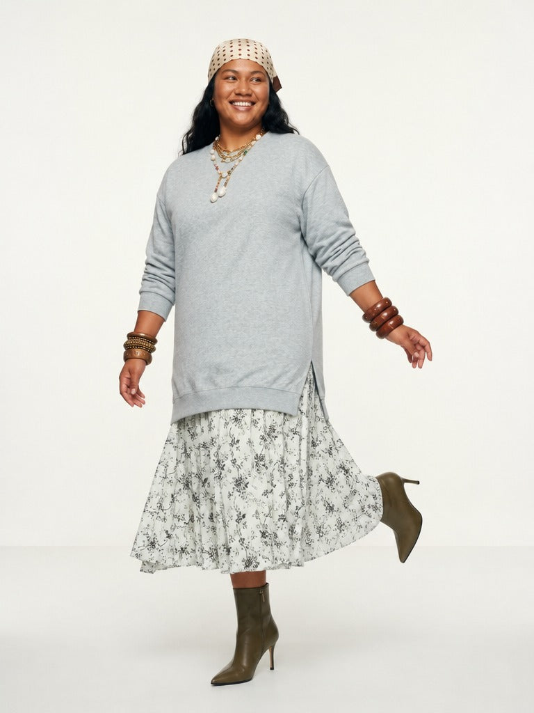 Grounded Floral Layered Midi Dress