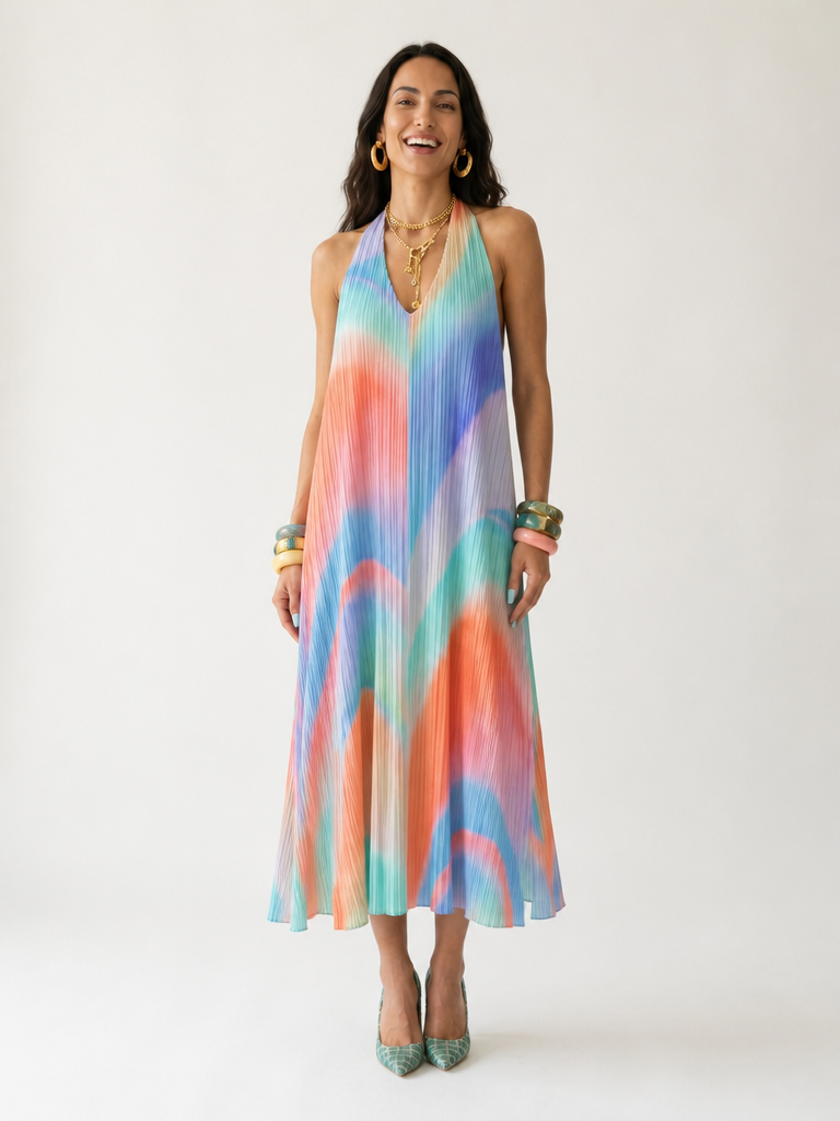 Limitless Pleated Halter Maxi Dress