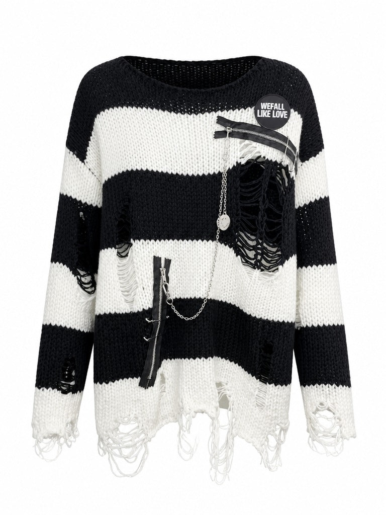 Audacious Ripped Striped Knit Pullover