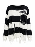 Audacious Ripped Striped Knit Pullover
