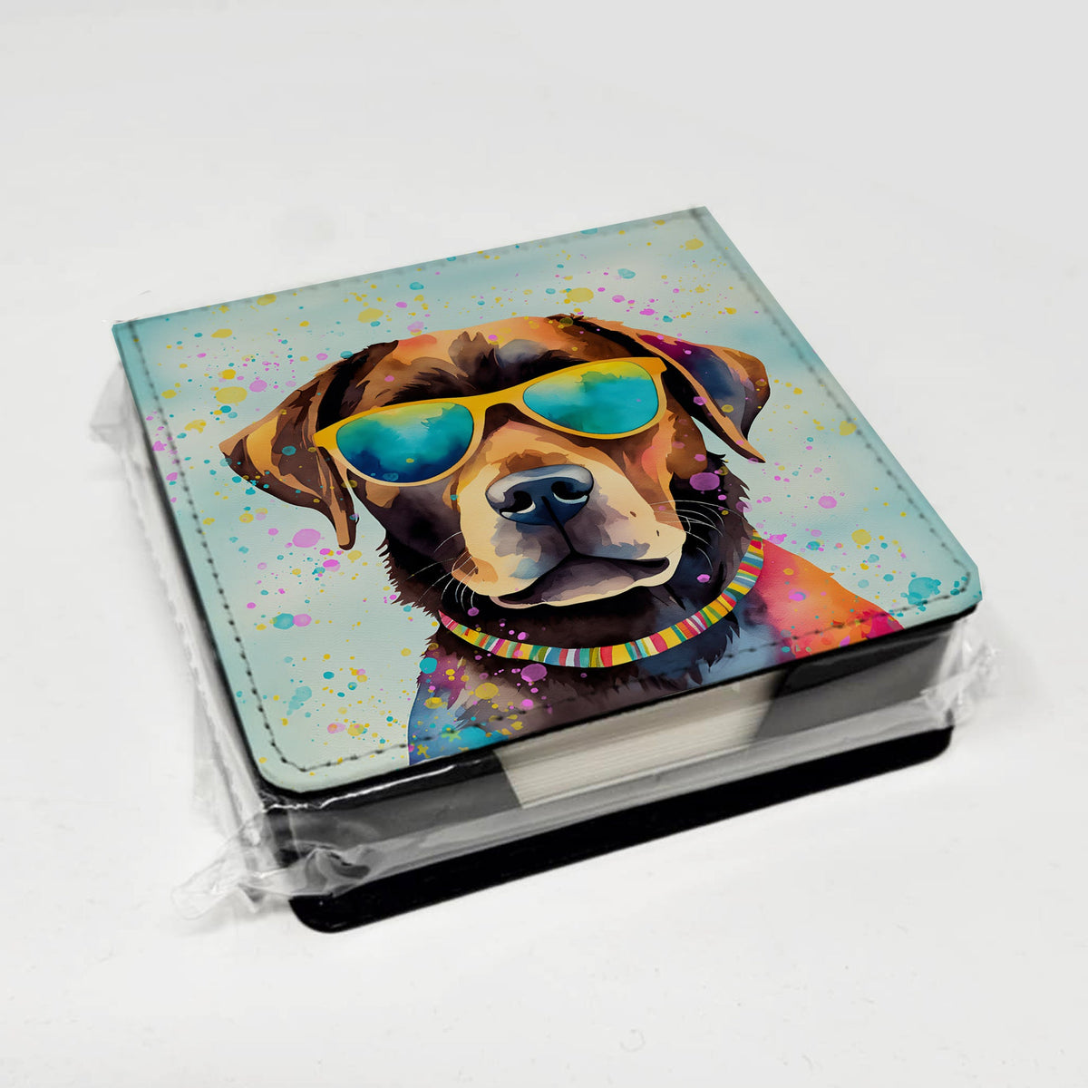 Chocolate Labrador Hippie Dawg PU Leather Note Paper Holder