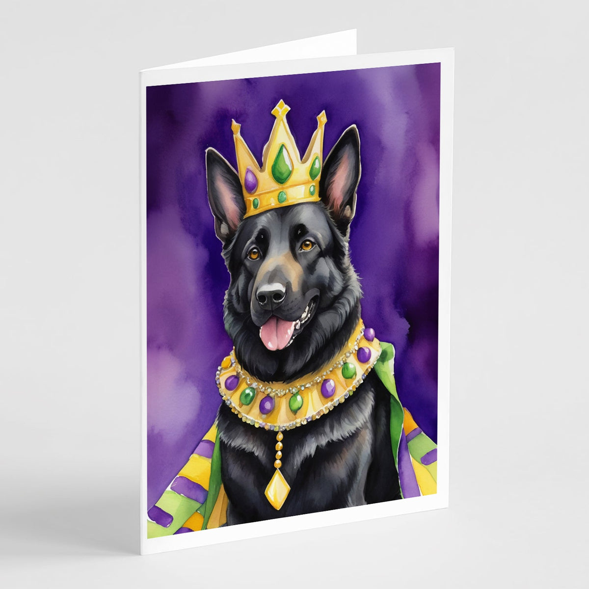 Black German Shepherd King of Mardi Gras Greeting Cards Pack of 8