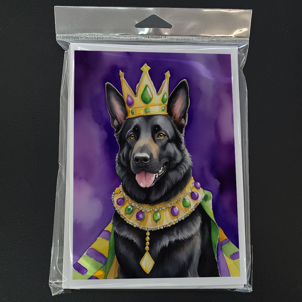 Black German Shepherd King of Mardi Gras Greeting Cards Pack of 8
