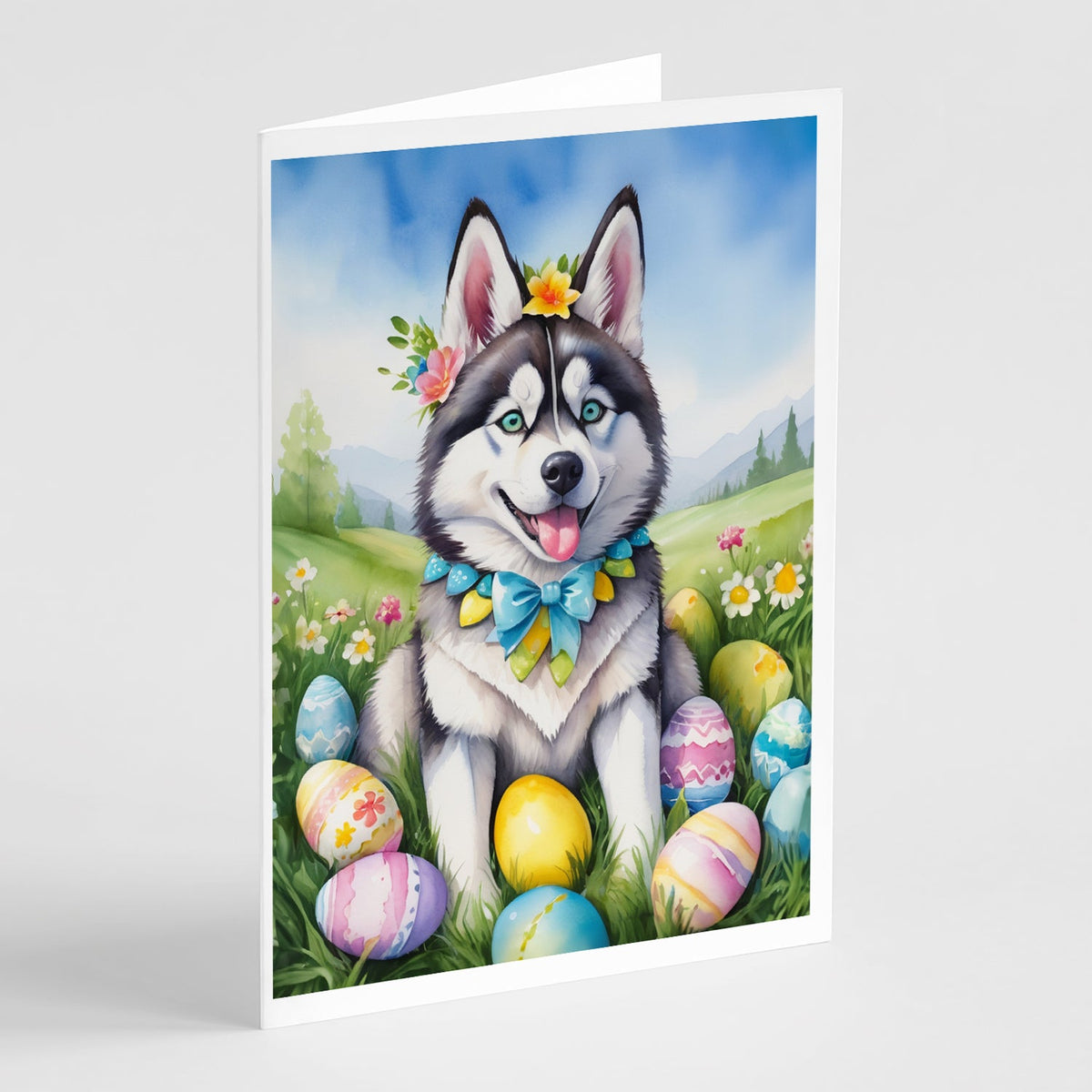 Siberian Husky Easter Egg Hunt Greeting Cards Pack of 8