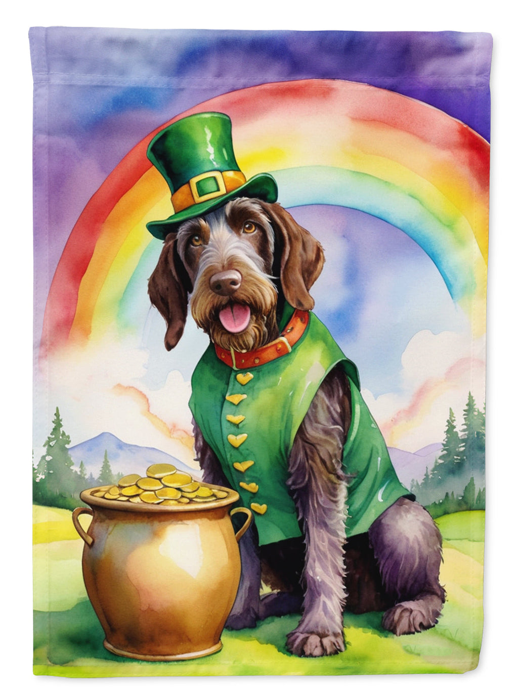 German Wirehaired Pointer St Patrick's Day Garden Flag