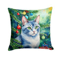 Ojos Azules Cat By the Christmas Tree Throw Pillow
