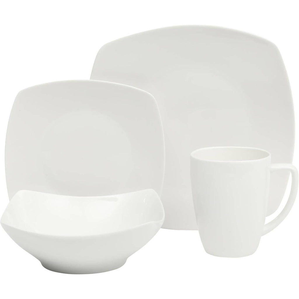16 Pieces - White Square Porcelain Dinnerware Set - Service for 4