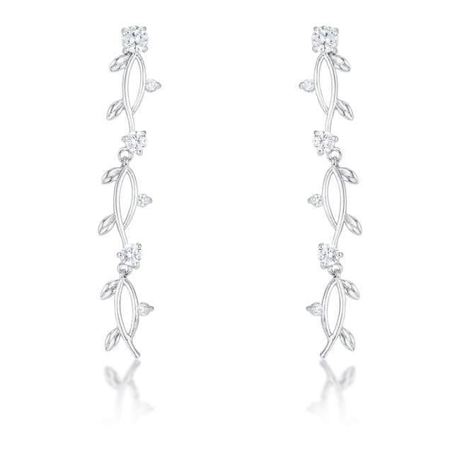 1.1Ct Vine Design Rhodium Earrings