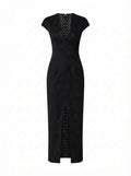 Audacious Lace-Up Split Maxi Dress