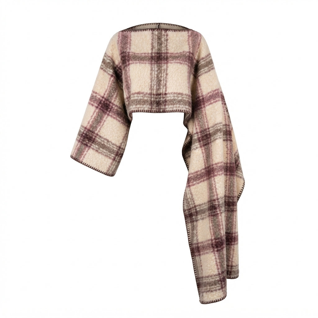 Grounded Plaid Knitted Poncho