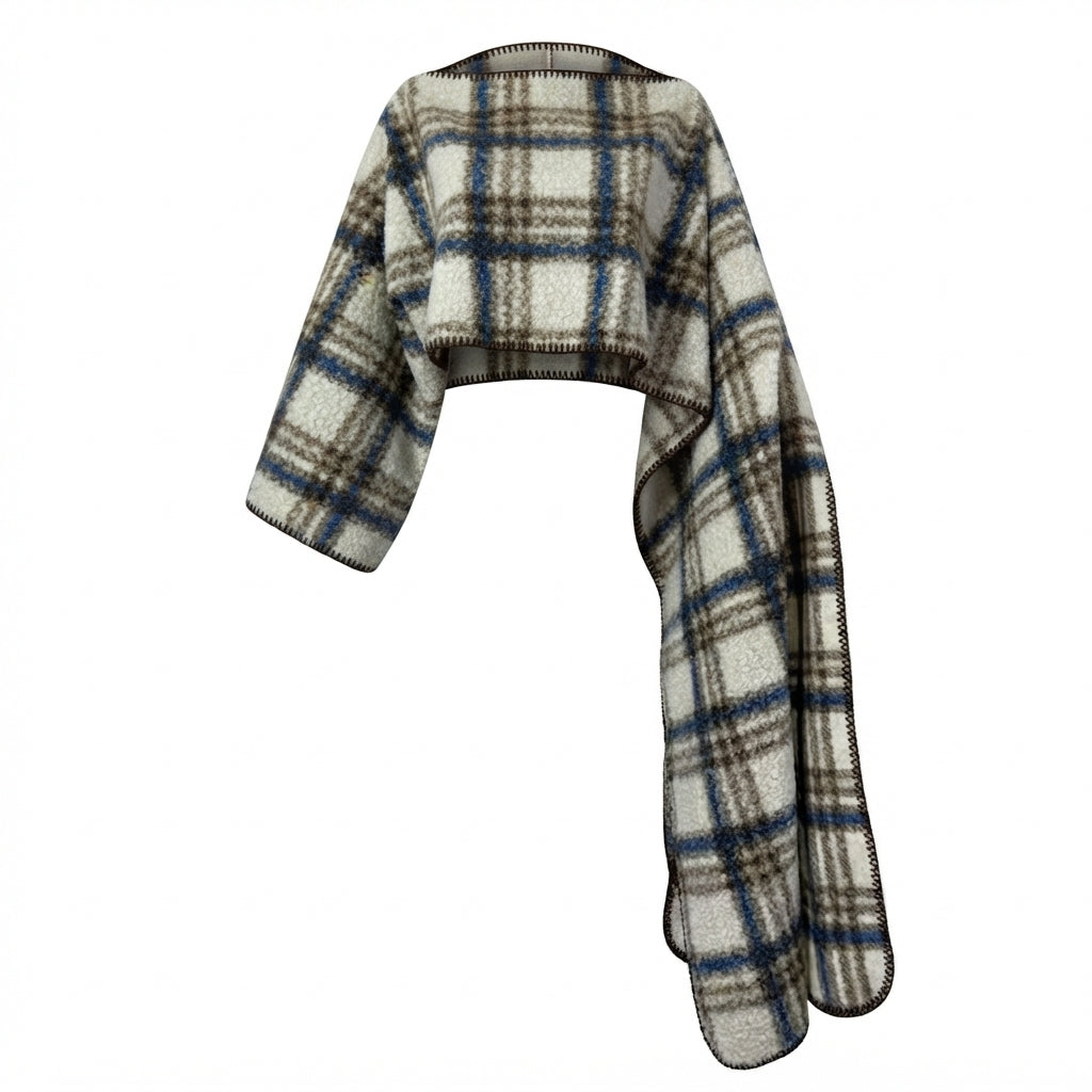 Grounded Plaid Knitted Poncho