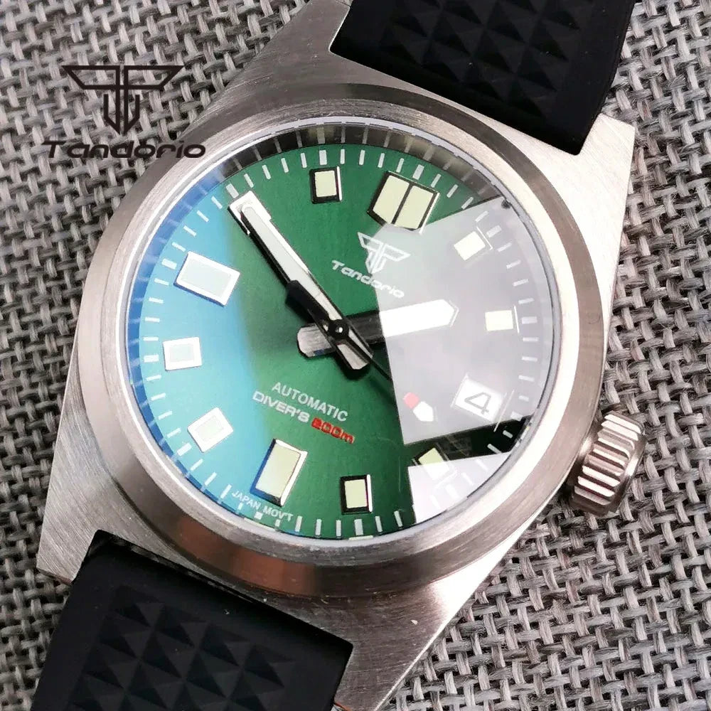 Color: Brown - Tandorio Black/Blue/Green Sunburst Dial NH35A 38mm Automatic Men's Watch 200M Brushe