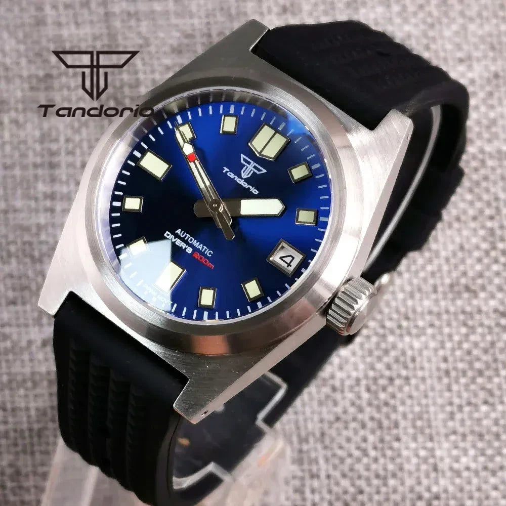 Color: Brown - Tandorio Black/Blue/Green Sunburst Dial NH35A 38mm Automatic Men's Watch 200M Brushe