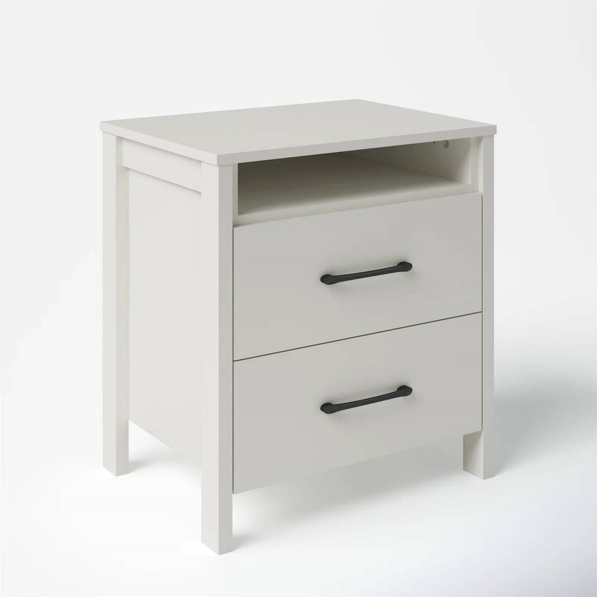 Modern 2-Drawer Nightstand with Open Shelf in Ivory Wood Finish