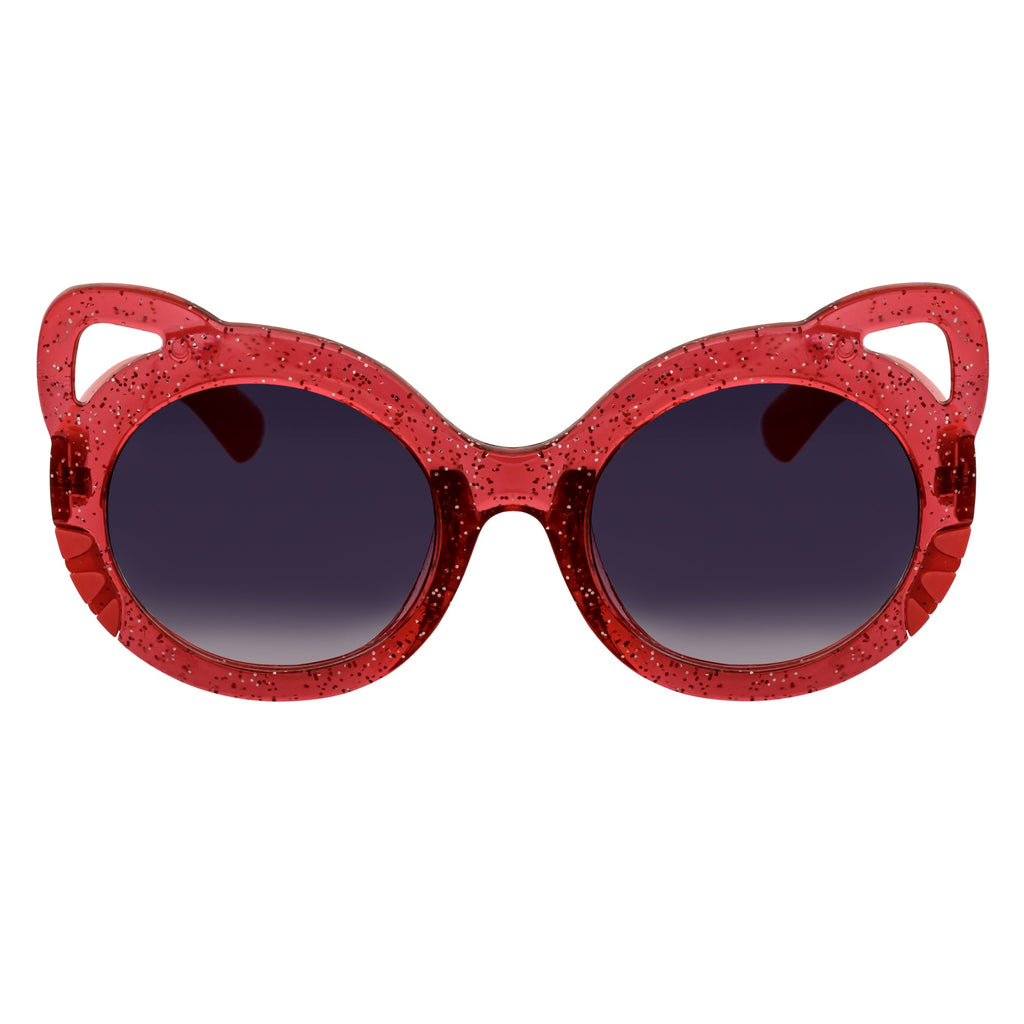 GLITTER CAT - Kids Small Round Glitter Cat Eye Sunglasses Red Lavender
