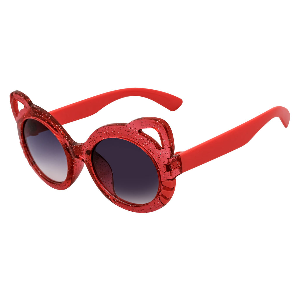 GLITTER CAT - Kids Small Round Glitter Cat Eye Sunglasses Red Lavender