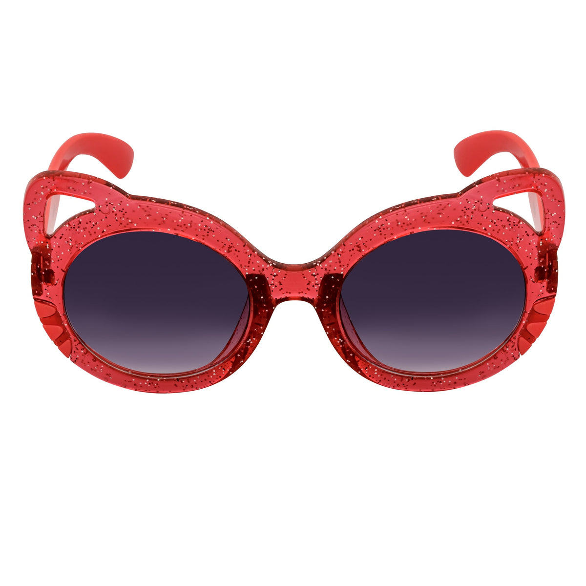 GLITTER CAT - Kids Small Round Glitter Cat Eye Sunglasses Red Lavender
