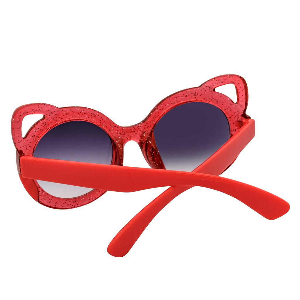 GLITTER CAT - Kids Small Round Glitter Cat Eye Sunglasses Red Lavender
