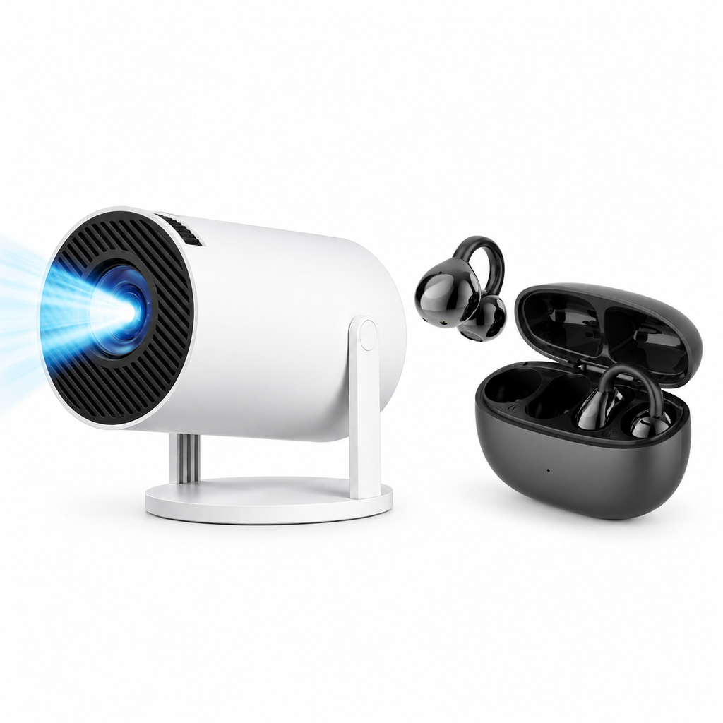 Smart LED Projector & Pursonic True Wireless Stereo Earbuds Bundle