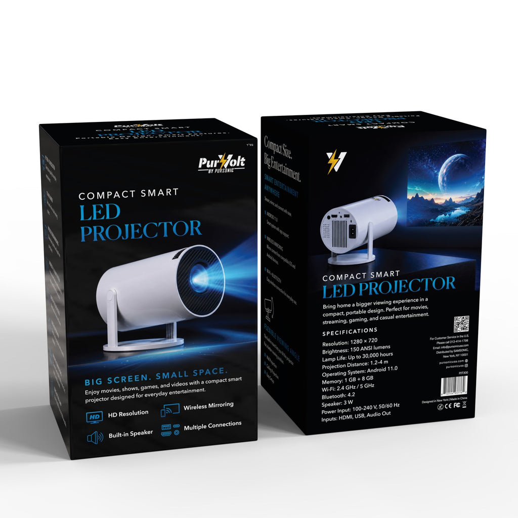 Smart LED Projector & Pursonic True Wireless Stereo Earbuds Bundle