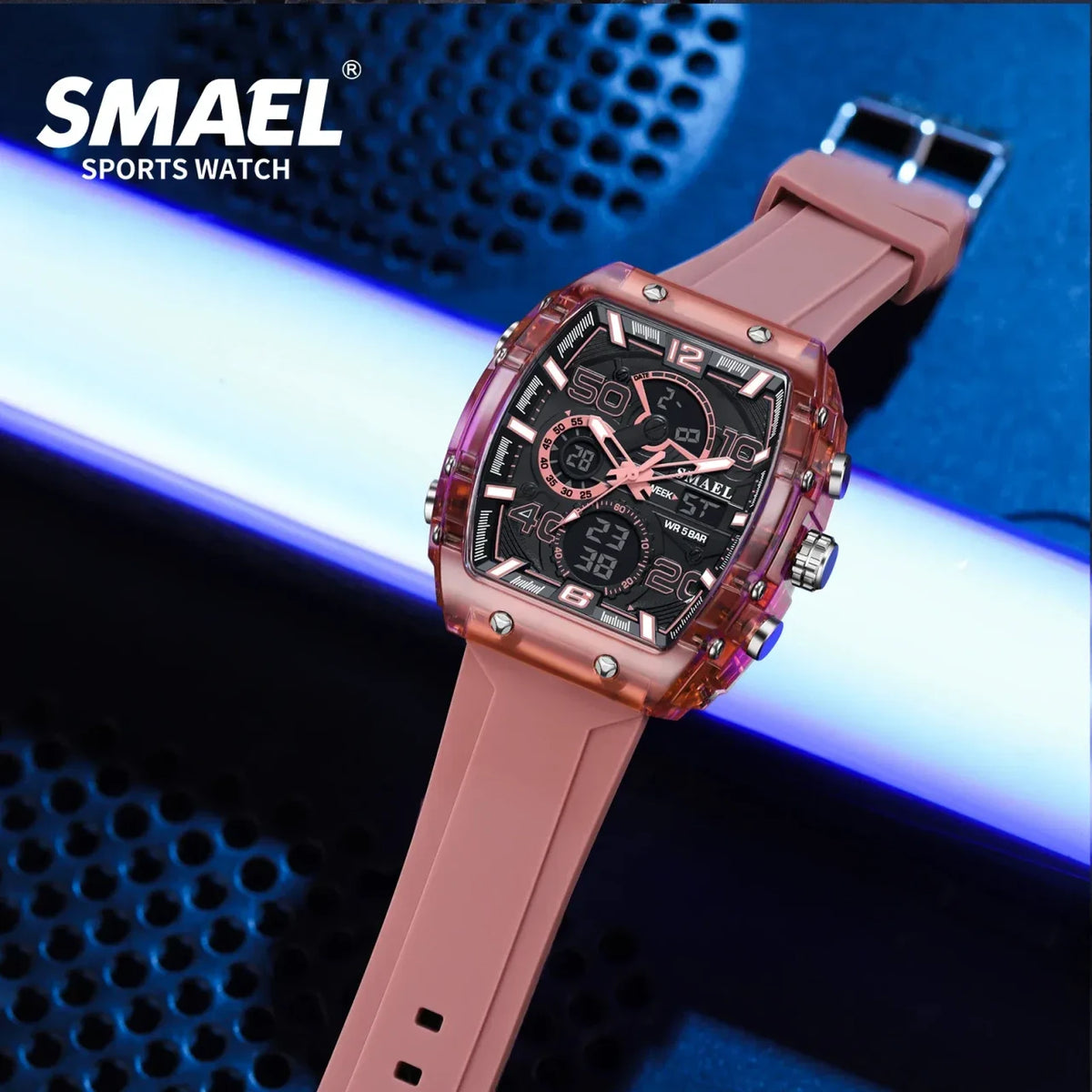 Color: Ivory - SMAEL 8109 New Men's Watch Multifunctional Sports 50M Waterproof Dual Display LED Ni