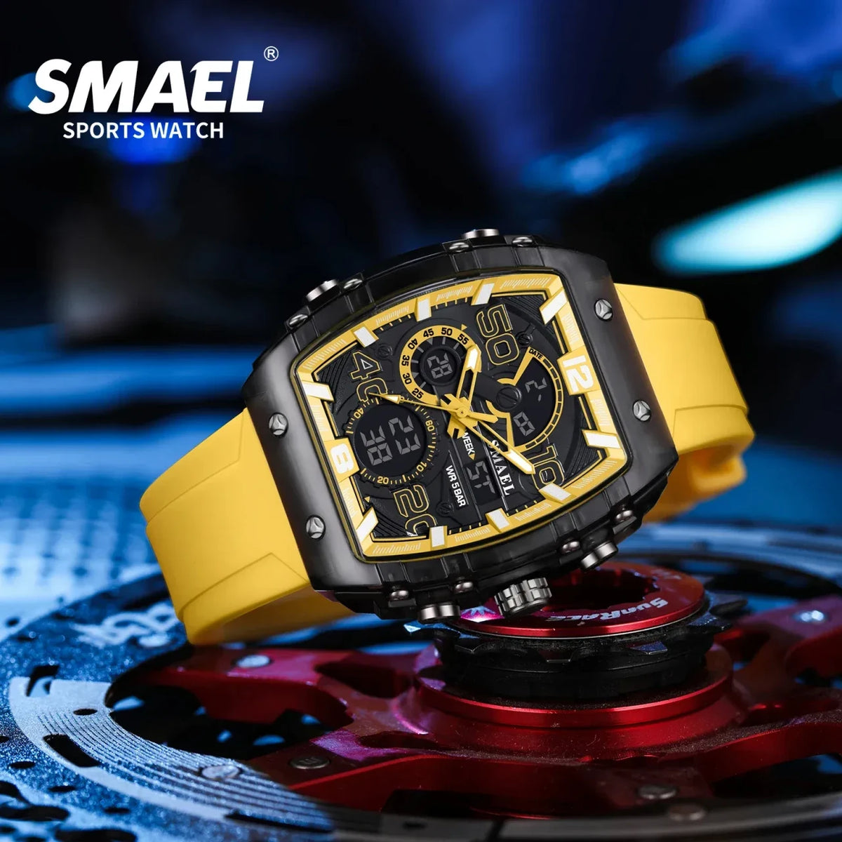 Color: Ivory - SMAEL 8109 New Men's Watch Multifunctional Sports 50M Waterproof Dual Display LED Ni