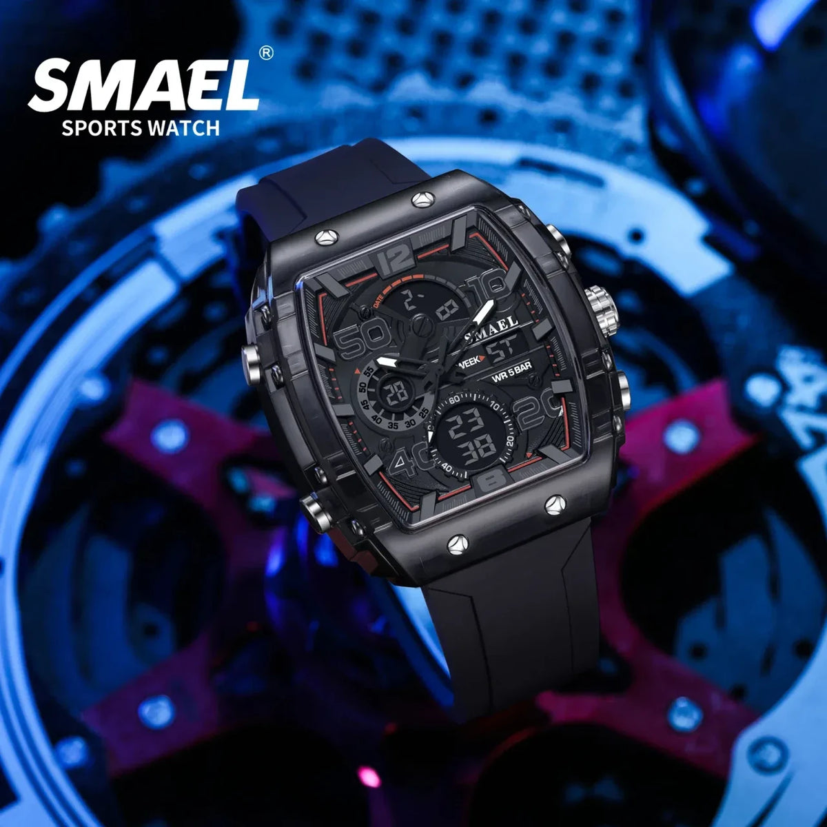 Color: Ivory - SMAEL 8109 New Men's Watch Multifunctional Sports 50M Waterproof Dual Display LED Ni