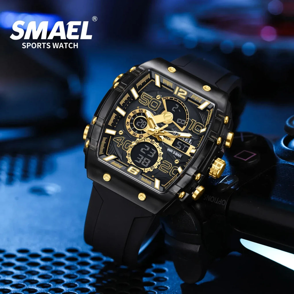 Color: Ivory - SMAEL 8109 New Men's Watch Multifunctional Sports 50M Waterproof Dual Display LED Ni