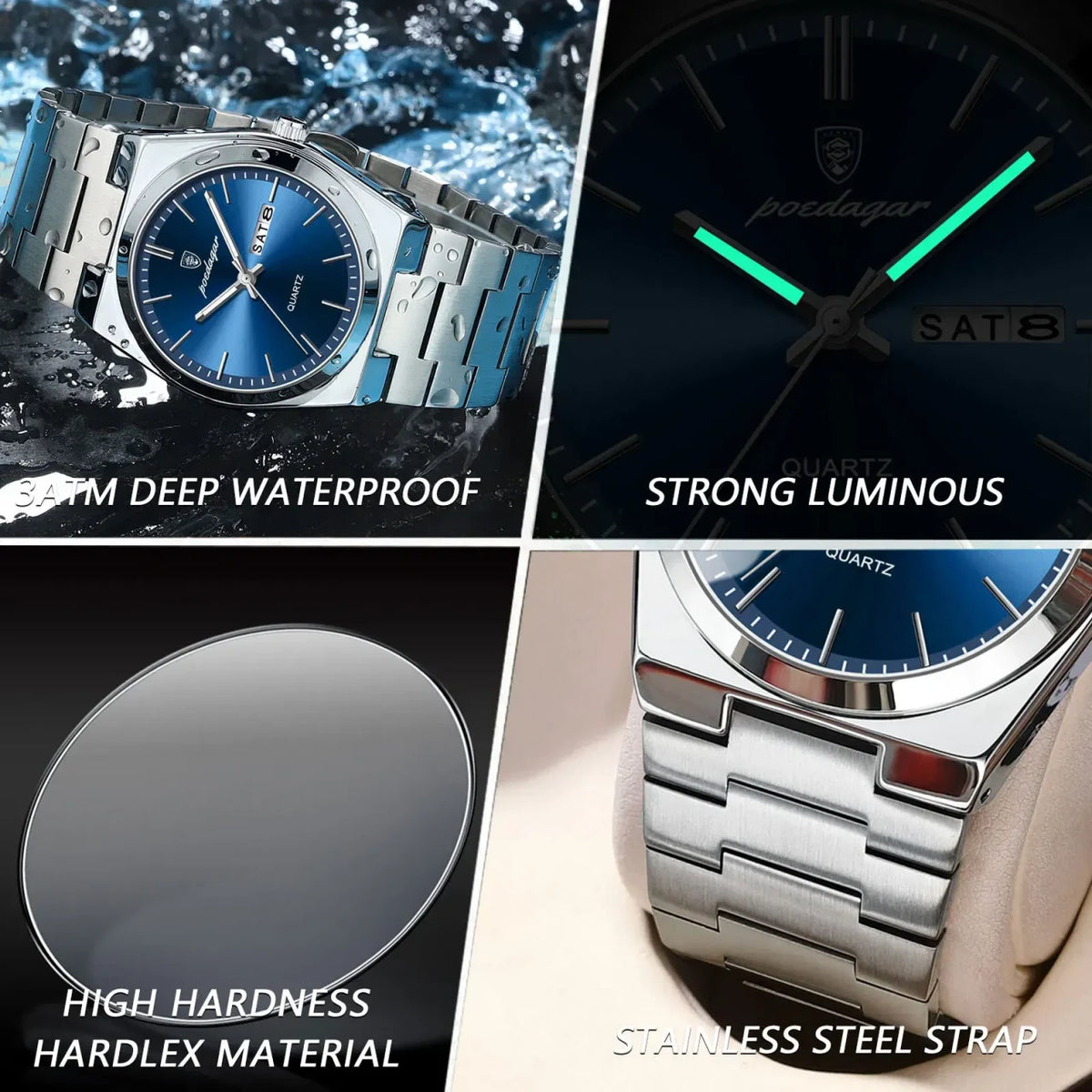 Color: Silver - POEDAGAR Luxury Watch For Man Waterproof Luminous Date Week Stainless Steel Men Wat