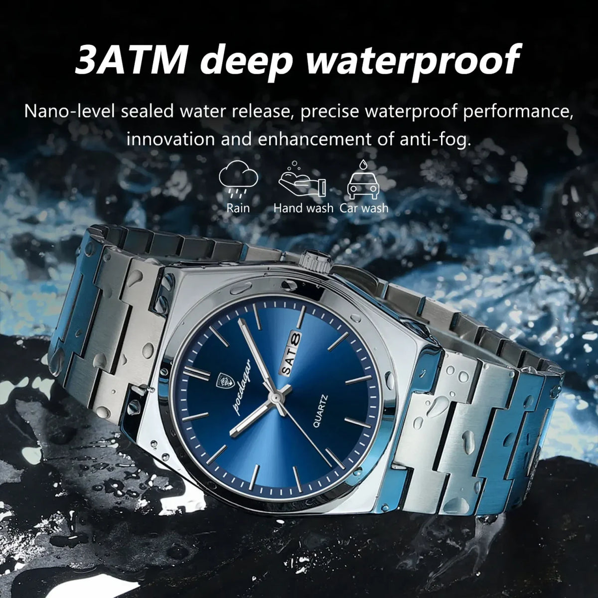 Color: Silver - POEDAGAR Luxury Watch For Man Waterproof Luminous Date Week Stainless Steel Men Wat