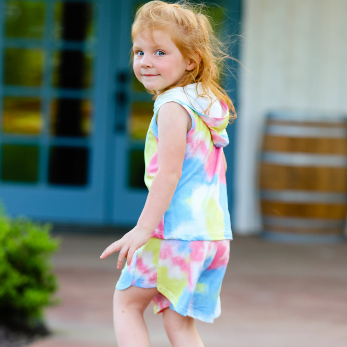 AL Limited Little & Big Girls Pastel Tie Dye Hoodie Top Shorts Camp Outfit