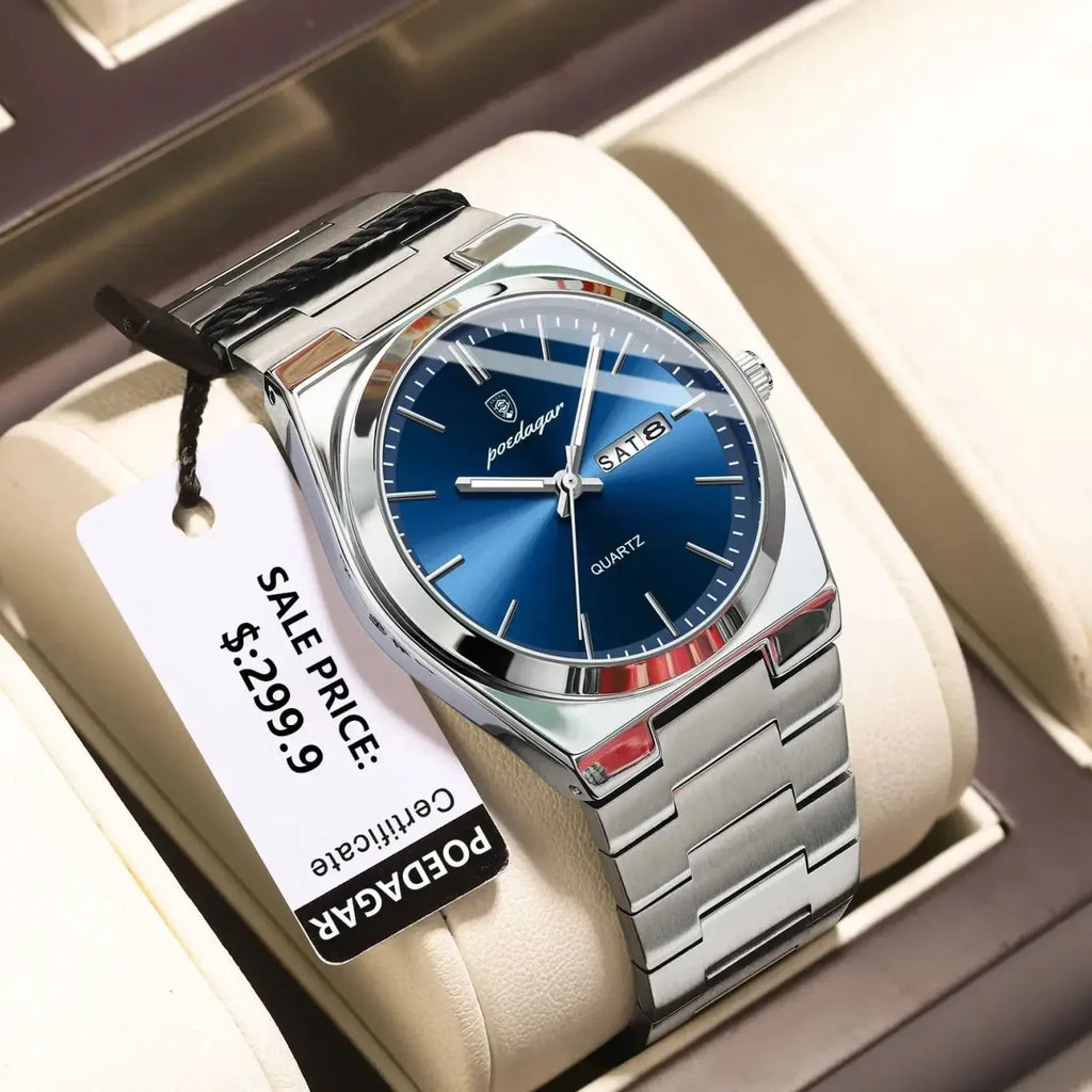Color: Silver - POEDAGAR Luxury Watch For Man Waterproof Luminous Date Week Stainless Steel Men Wat
