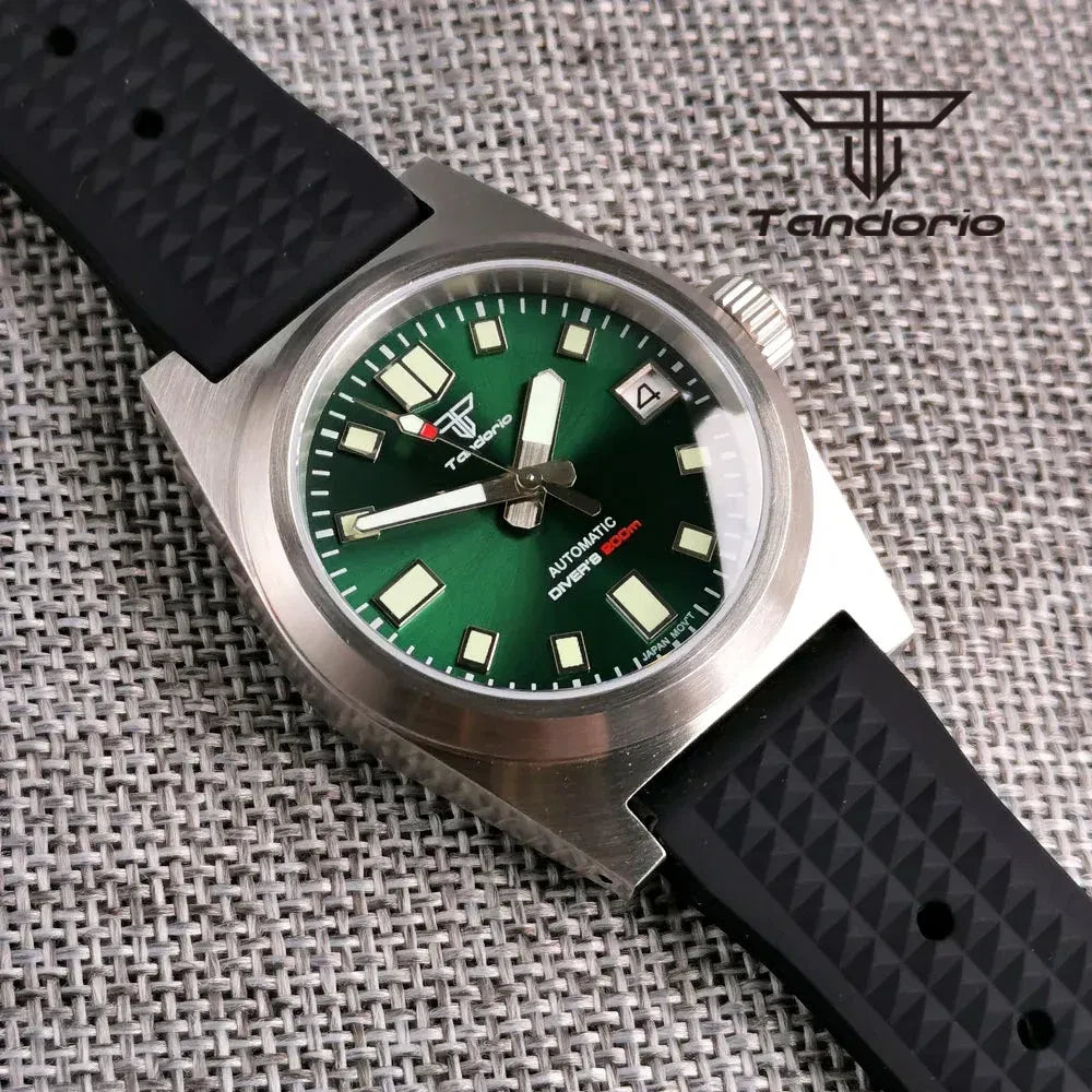 Color: Brown - Tandorio Black/Blue/Green Sunburst Dial NH35A 38mm Automatic Men's Watch 200M Brushe