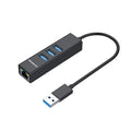 NNEDSZ CHN420 Aluminium 3 Port SuperSpeed USB HUB with Gigabit Ethernet Adapter Black